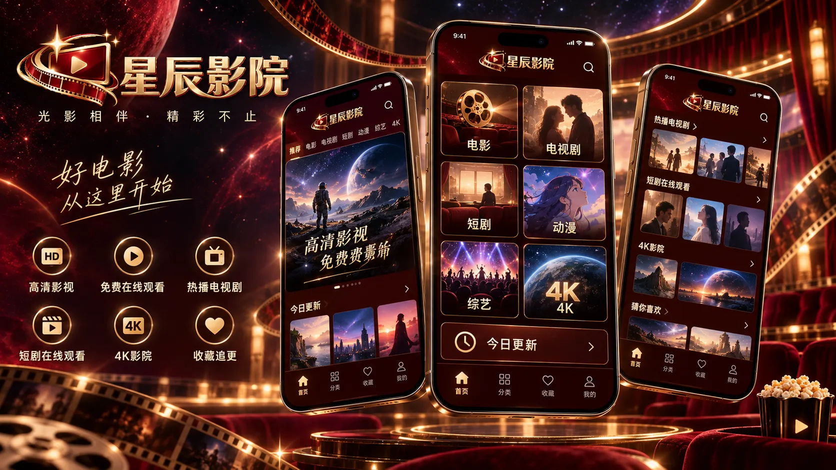 星辰影院 APP多频道影视界面 · APP多频道总览