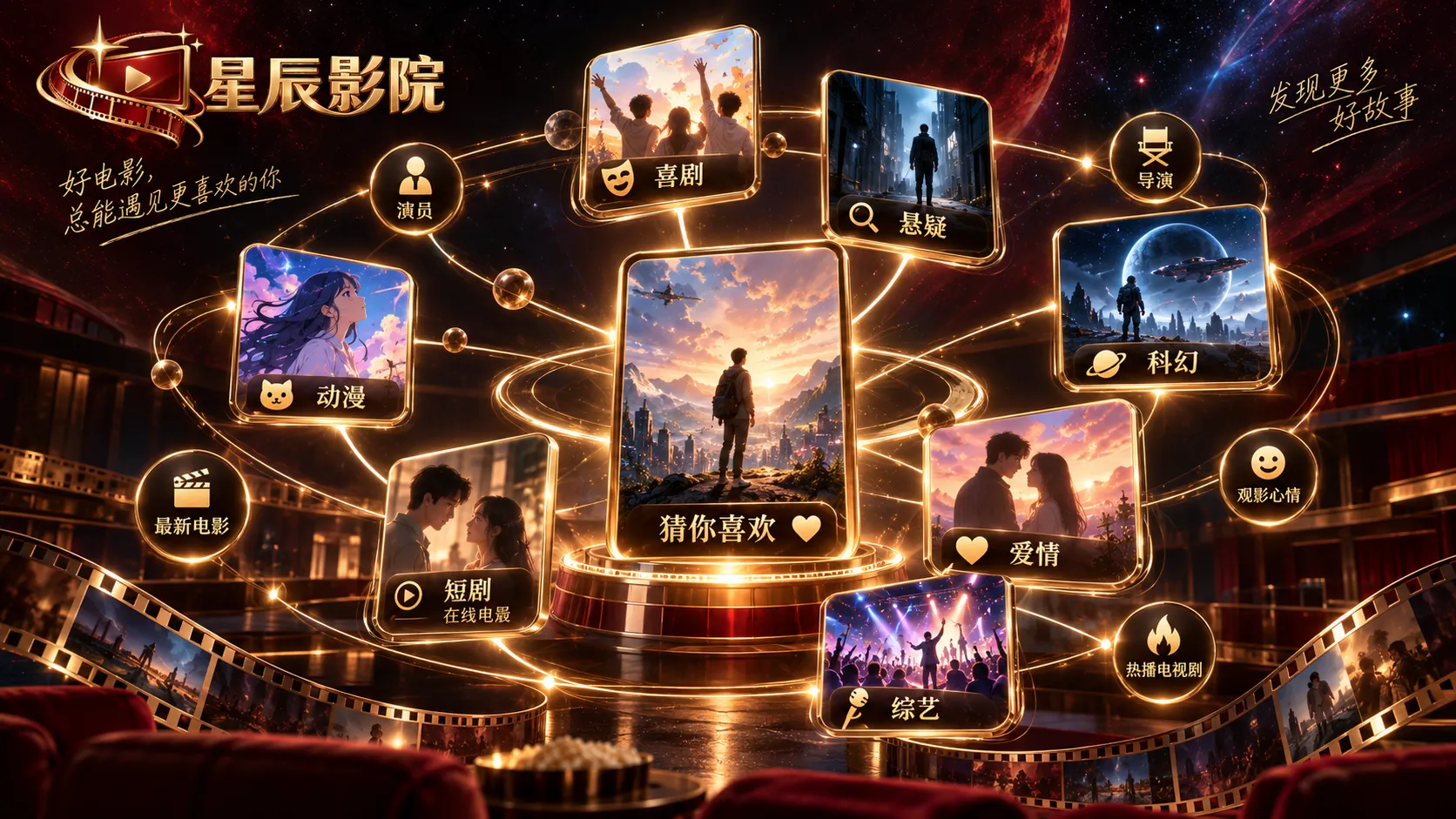 影视类型偏好与相似作品推荐界面 · 发现页相似作品线索